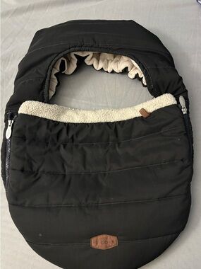 JJ Cole Black Footmuff with Brown Leather Logo Patch